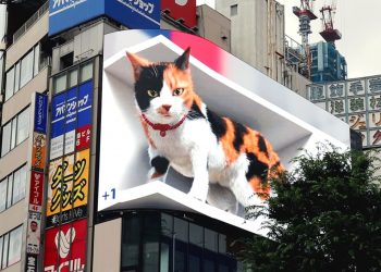 Watch A Giant 3D Cat Atop A Tokyo Train Station Catches Commuters By Surprise