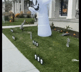 It’s the first time for the cowardly puppy to celebrate Halloween.